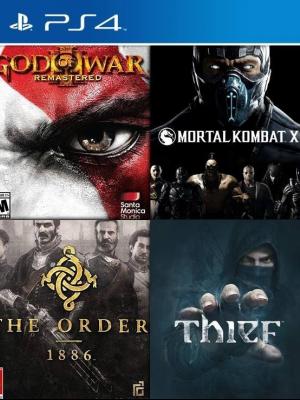 4 JUEGOS EN 1 Mortal Kombat XL MAS God of War III Remastered MAS THIEF The Order 1886 PS4 PRIMARIA
